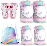 SULIFEEL Rainbow Unicorn Knee Pads for Kids Knee Elbow Pads Wrist Guards with Drawstring Bag Adjustable Protective Gear Set for Girls Roller Skating Bike Cycling Skateboard Scooter