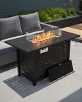 GarveeLife 44” Propane Fire Pit Table,48000 BTU Gas Fire Pit Table with Ignition System,Outdoor Fire Table with Glass Rocks for Patio Garden Backyard,Rain Cover and Wind Guard Glass Included