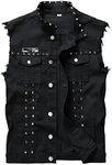 DSDZ Men's Punk Denim Vest Sleeveless Jean Jackets With Rivets, Black, Large