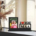 GIFT JAIPUR I Love U Maa One Photo Wooden Tabele Top Frame 11 X 6.5 Inch - Diy Birthday Mothers Day Sorry Gift For Mumma Mummy Mom Mother, Rectangular, Tabletop