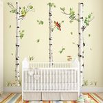 decalmile Large Birch Tree Wall Decals White Tree Forest Birds Wall Stickers Bedroom Living Room Baby Nursery Wall Decor