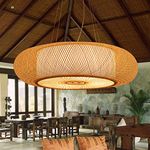 AUCF E27 Pendant Lamp Retro Hanging Lights Natural Bamboo Pendant Light Vintage Woven Rattan Lampshade Chandelier Height Adjustable Hanging Lamp Lighting Restaurant Tea Room Cafe Ceiling Light,60cm