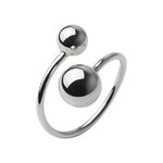 IMINI Fashion Double Ball Statement Ring for Women Girls Stainless Steel Round Balls Open Wrap Finger Rings Adjustable Comfort Fit Geometric Unique Xtmas Birthday Party Jewelry Gifts (Silvery)