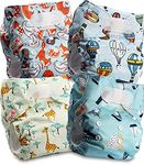 Littles and Bloomz Baby Reusable Pocket Nappy Cloth Diaper, Standard Hook-Loop, 4 Nappies, FLV2-0402