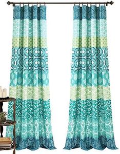 Lush Decor Bohemian Stripe Window Curtain Panels, Pair, 52" W x 84" L, Blue & Green - Colorful Long Curtains - Maximalist & Boho Decor - Boho Curtains for Bedroom, Living Room & Dining Room