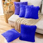 PICKKART Faux Fur Throw Pillow Covers-16" x 16",Set of 5 - Soft Cushion Cases - Fuzzy Fluffy Cozy for Sofa Bed Decor Couch Bedroom Without Insert. 16x 16 Inches/ 40 x 40 cm (Blue)