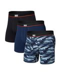 SAXX Underwear Co. Men's Non-Stop Cotton Relaxed Fit Boxer Brief Fly 3-Pack, Analog Wave Camo/Marine/Black, X-Large