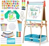 Bpmfkid 3 in 1 Adjustable Kids Art Drawing Easel Set-Sided Magnetic Whiteboard & Chalkboard with Painting Paper Roll - Versatile Art Station Gift for Toddlers, Kids and Childrens Ages 3+