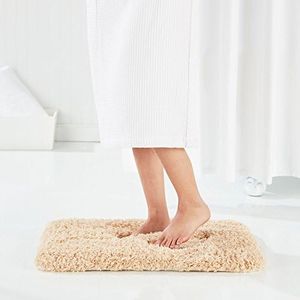 Genteele Non-Slip Memory Foam Shaggy Bathroom Mat, Water Absorbent, Super Plush, Washable Bathroom Rug, 21" X 34", Tanned Beige