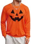 Arvilhill Men Novelty Halloween Sweatshirt Loose Fit Pumpkin Face Hoodie Long Sleeve Crewneck Jack O Lantern Shirt M