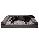 Furhaven XXL Orthopedic Dog Bed Luxe Faux Fur & Performance Linen Sofa-Style w/Removable Washable Cover - Charcoal, Jumbo Plus (XX-Large)