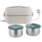 Xech Electric Lunch Box for Office & Travel | Heated Tiffin Box Heater | Hot Food in 5 Minutes Steam Heating | 2 Leakproof Stainless Steel Containers | Auto Cut-Off | Cool Touch Body