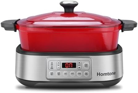 Homtone Mijoteuse électrique 6-en-1, 5,5L Multicuiseur Cocotte Amovible en Email, Revêtement Anti-adhésif en Céramique Saine Pour Cuisson Lente, Saisir, Sauter, Cuire à la Vapeur