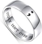 HOOHWE Inspirational Jewelry S925 Sterling Silver MY STORY ISN'T OVER YET; Semicolon Ring for Men Women or Unisex Width 6mm, Sterling Silver