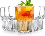 DEAYOU 6 Pack Drinking Glasses Set, 11 OZ Clear Striped Iced Tea Water Glass Cup, Stackable Rocks Glasses, Thick Tempered Glass Tumbler with Heavy Base for Juice, Milk, Cocktail, Spirits, Daily Use