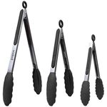 The Original Popco Tongs, Set of 3-7,9,12 inches, Heavy Duty, Stainless Steel BBQ and Kitchen Tongs with Silicone Tips (3 Colors Available)