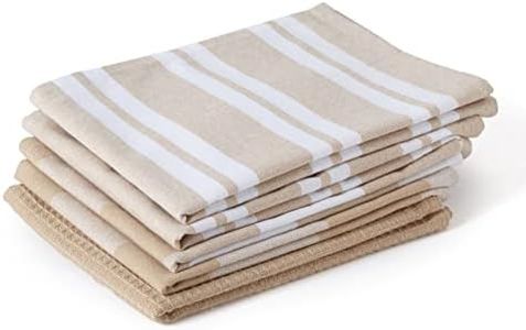 Encasa Homes Antibacteriano Kitchen Dish Towels X-Large 70 x 45 cm (5 pz Set di Waffle, Stripe & Checks) Cotton, Absorbent Teatowel per la pulizia e l'asciugatura rapida di piatti - Beige