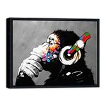 Wieco Art Black Framed Monkey With Headphones Banksy Graffiti Art Abstract Canvas Paintings Prints Animal Canvas Wall Art for Wall Decor and Home decorations Office Decor