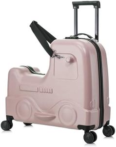 22 Inch Ride on Suitcase for Kids, Travel Luggage with Spinner Wheels for Child Travelling Stroller with Combination Lock/Safety Belt/Telescoping Handle (Pink)