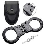 TacStealth Double Lock Hinged Handcuffs with Two Keys & Handcuffs Case | Heavy Duty Black Steal Professional Grade | Bend/Break Free Secure Restraint for Police Officer & Law Enforcement Constable