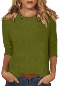 Summer Tops for Women Casual Clearance Three Quarter Sleeve Tops Woman Crewneck Cute Shirts Casual Trendy Print Blouses Length T Shirt 2024 Medium 04-Mint Green