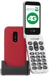 doro Phone - Leva E22 - 4G Flip Phone for Elderly - Large 2.8" Screen, High Contrast Keys, Loud & Clear Sound, HD Voice, Camera, Secure Button - Charging Cradle - Red/White
