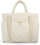 BAGSMART Puffer Tote Bag for Women, Quilted Travel Tote Bag for Work, Large Lightweight Travel Bags with Zipper Beige