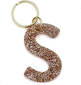 Lucky Feather Letter S Keychain Accessories for Women, Gold Glitter Initial Key Ring
