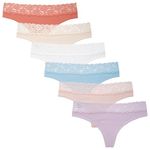 INNERSY Women's Soft Floral Lace Underwear Cute Sexy Thongs Low Rise Panites 6-Pack(Bright,Medium)