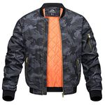 KEFITEVD Men Spring Autumn Bomber Jackets 4 Pockets Windbreaker Coat Motorcycle Baseball Jackets,Black Camo,L