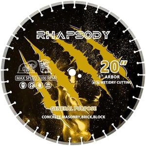 RHAPSODY 20 Inch Diamond Saw Blade Segmented General Purpose for Dry/Wet Cutting Concrete, Reinforced Concrete, Masonry, Brick, Block,1" Arbor