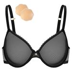 WingsLove Women See Through Lace Bra Sheer Mesh Push Up Transparent Everyday Bra Sexy Underwear（Black，34C）