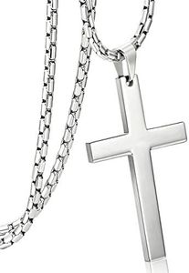 MILACOLATO Collar Cruz Acero Inoxidable para Hombre Mujer Crucifijo Colgante Collar 3mm con Cadena de Eslabones Plata Croix Nekles Joyas 61cm Cruce