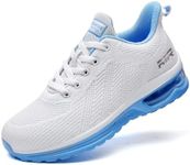 Lamincoa Womens Walking Shoes Lightweight Running Shoes Women’s Tennis Shoes Non Slip Air Shoes Breathable Mesh Air Cushion Sneakers for Gym Workout Sports, White-blue, 8