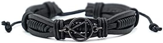 The Token Shop Adjustable Black Leather AA Bracelet with Alcoholics Anonymous Circle Triangle Charm | Sobriety Gift for Men and Women in Recovery