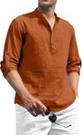 Zombom Cotton Blend Solid Casual Regular Fit Mandarin/Chinese Collor Short Kurta for Men Brown