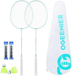 OGEENIER Badminton Rackets Set of 2, Lightweight Badminton Racquet Set for Backyards and Outdoor Games, Includes 2 Nylon Birdies, 2 Badminton Grips and 1 Carrying Bag