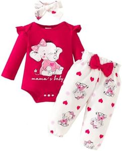 xuntao BéBés Filles 3 Pièces,Vêtements pour Bébé Nouveau-né Filles Manches Longues Body Barboteuse Tops Fleurs Pantalons avec bandeau 0-3 mois Rouge