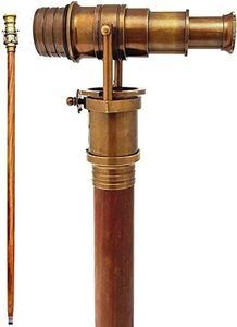 Beautiful Nautical Antique Finish Walking Stick Telescope Collectible Wooden Cane with Brass Telescope Handle Stick Rustic Vintage Home Decor Gifts