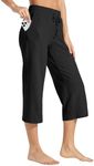 Willit Women's 20" Capris Pants Cotton Wide Leg Yoga Pants with Pockets High Waisted Exercise Workout Causal Lounge Pants Black L