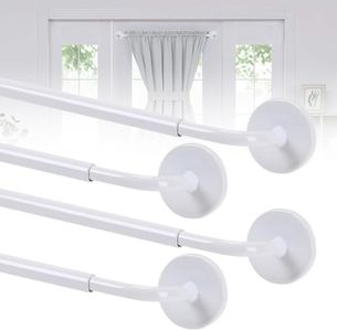Ruiony 4 Pack Magnetic Curtain Rod for Metal Doors, French Door Curtain Rods Adjustable from 17 to 30 Inch, 3/8 Inch Diameter, Magnetic Cafe Curtains Rod, No Tool and Easy Installation, White