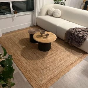 KEMA Hand Woven Jute Braided Rug, 2'x3' – Natural, Reversible Boho Entry Area Rugs for Kitchen, Living Room I Farmhouse Indoor Outdoor Decorative Floor Rug, 24x36 Inches