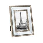 Isaac Jacobs 4x6 Champagne Mirror Bead Picture Frame - Classic Mirrored Frame with Dotted Border Made for Wall Display, Tabletop, Photo Gallery and Wall Art (4x6, Champagne)