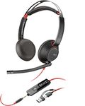 Plantronics Poly Blackwire 5220 Stereo USB-C On Ear Wired Headphones Headset +3.5mm Plug +USB-C/A Adapter