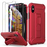 ORETECH Designed for iPhone XS Max Case, and [2 x Tempered Glass Screen Protectors] [Heavy Duty Protection] [Kickstand & Phone Holder] Full Body Shockproof Protective Cover for iPhone Xs Max 6.5"- Red