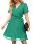 GRECERELLE Womens Summer Casual Wrap Dress Chiffon Cute Pleated Beach Tie Waist Dresses for Women (Light Green, L)