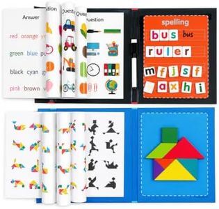 JUJOYYS Travel Tangram Puzzle and Word Spelling Game 2 Set,Magnetic Wooden Blocks Letters IQ Book for Road Trip Travel,Montessori Educational STEM Toy Brain Teaser Gift for 3-6 Year Old Kids