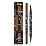 3D Microblading Eyebrow Pencil, 2-in-1 Curved Eyebrow Pen, 4-Fork-Tip & Precise Brush-Tip Eyebrow Pencil, Magical Liquid Eyebrow, Last All-Day, Dark Brown