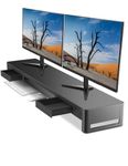 Meatanty Dual Monitor Stand Riser with 2 Storage Drawers, Metal Computer Monitor Stand Monitor Shelf with Pull Out Drawer, Keyboard and Mouse Storage Desktop Organizer for PC,Laptop,TV,Printer