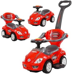 ChromeWheels 3 in 1 Ride on Toys Push Car with Guardrail, Mega Car for Toddlers, w/Handle, Horn, Music, Color Red